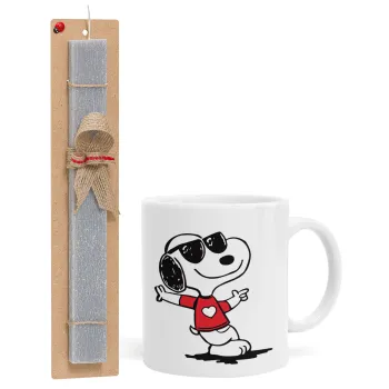 Snoopy καρδούλα, Easter Set, Ceramic Cup (330ml) & Easter aromatic flat candle (30cm) (GRAY)
