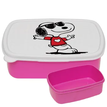 Snoopy καρδούλα, ΡΟΖ παιδικό δοχείο φαγητού (lunchbox) πλαστικό (BPA-FREE) Lunch Βox M18 x Π13 x Υ6cm
