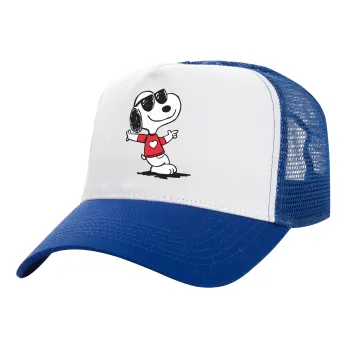 Snoopy καρδούλα, Adult Structured Trucker Hat, with Mesh, WHITE/BLUE (100% COTTON, ADULT, UNISEX, ONE SIZE)