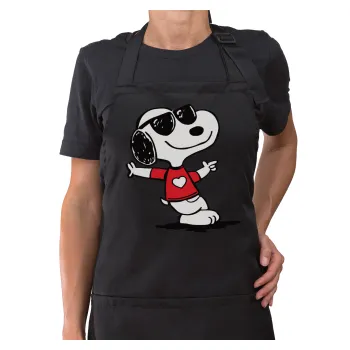 Snoopy καρδούλα, Ποδιά μακριά Σεφ ολόσωμη με τσέπες Μαύρη (ΕΝΗΛΙΚΩΝ)