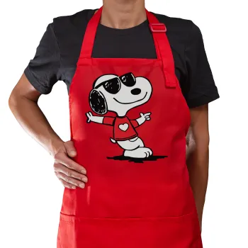 Snoopy καρδούλα, Ποδιά Μακριά Σεφ ολόσωμη με τσέπες Κόκκινη (ΕΝΗΛΙΚΩΝ)