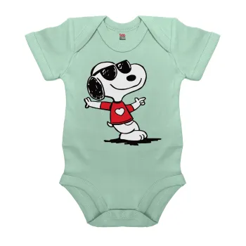 Snoopy καρδούλα, Βρεφικό φορμάκι μωρού, 0-18 μηνών, mint (Μέντα), 100% Organic Cotton, κοντομάνικο