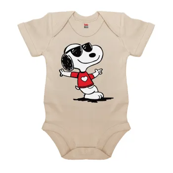Snoopy καρδούλα, Βρεφικό φορμάκι μωρού, 0-18 μηνών, Natural (Εκρού), 100% Organic Cotton, κοντομάνικο