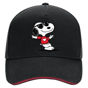 Snoopy καρδούλα, DRILL Adult Ultimate Hat BLACK/RED, (100% COTTON, ADULT, UNISEX, ONE SIZE)