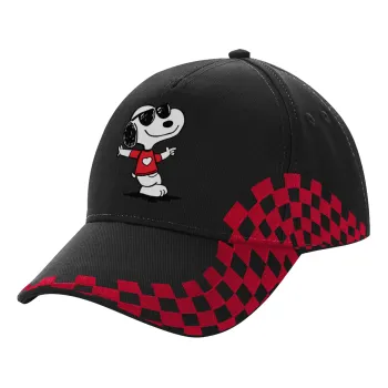 Snoopy καρδούλα, Adult Cap RACING Ultimate Black/Red, (100% COTTON DRILL, ADULT, UNISEX, ONE SIZE)