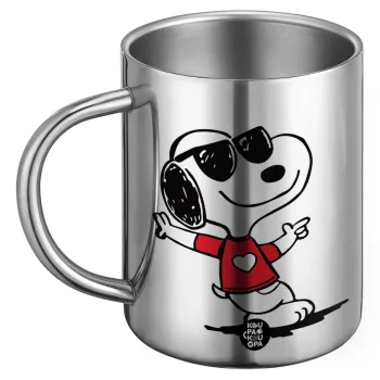 Snoopy καρδούλα, Ανοξείδωτη Μεταλλική Κούπα 450ml - Διπλού Τοιχώματος