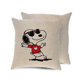 Snoopy καρδούλα, Μαξιλάρι καναπέ ΛΙΝΟ 40x40cm περιέχεται το  γέμισμα
