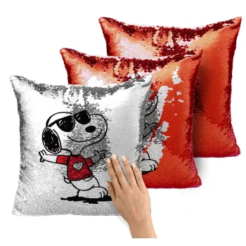 Snoopy καρδούλα, Μαξιλάρι καναπέ Μαγικό Κόκκινο με πούλιες 40x40cm περιέχεται το γέμισμα