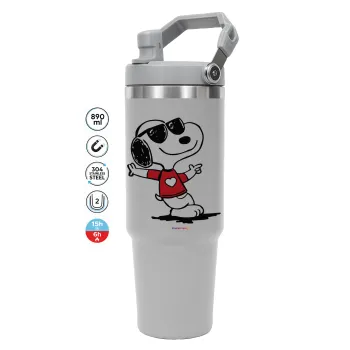 Snoopy καρδούλα, ΓΚΡΙ χρώματος Θερμός Ανοξείδωτο 890ml (30oz) με χερούλι