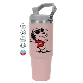 Snoopy καρδούλα, ΡΟΖ χρώματος Θερμός Ανοξείδωτο 890ml (30oz) με χερούλι