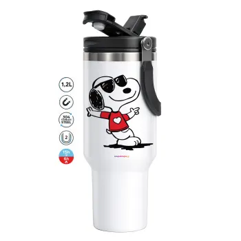 Snoopy καρδούλα, Mega Tumbler με καπάκι, διπλού τοιχώματος (θερμό) 1,2L