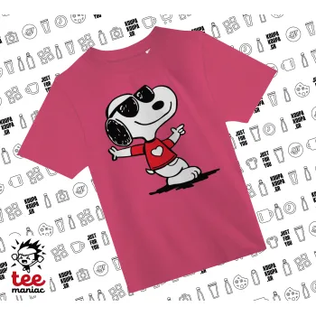 Snoopy καρδούλα, ΡΟΖ παιδικό T-Shirt από 100% βαμβάκι, για κάθε μέρα. Vegan & OEKO-TEX πιστοποιημένο.