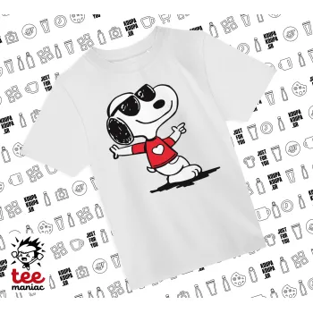 Snoopy καρδούλα, Άνετο παιδικό T-Shirt ΛΕΥΚΟ από 100% βαμβάκι, για κάθε μέρα. Vegan & OEKO-TEX πιστοποιημένο.