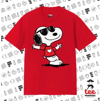 Snoopy καρδούλα, Κλασικό T-Shirt, διπλής ραφής, χωρίς πλευρικές ραφές ΚΟΚΚΙΝΟ από 100% βαμβάκι. Vegan & OEKO-TEX πιστοποιημένο.