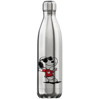 Snoopy καρδούλα, Μεταλλικό παγούρι θερμός Inox (Stainless steel), διπλού τοιχώματος, 750ml
