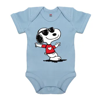 Snoopy καρδούλα, Βρεφικό φορμάκι μωρού, 0-18 μηνών, Μπλε, 100% Organic Cotton, κοντομάνικο