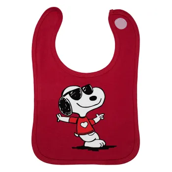 Snoopy καρδούλα, Σαλιάρα με Σκρατς Κόκκινη 100% Organic Cotton (0-18 months)