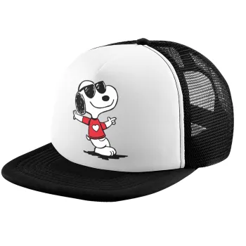 Snoopy καρδούλα, Καπέλο παιδικό Soft Trucker με Δίχτυ ΜΑΥΡΟ/ΛΕΥΚΟ (POLYESTER, ΠΑΙΔΙΚΟ, ONE SIZE)