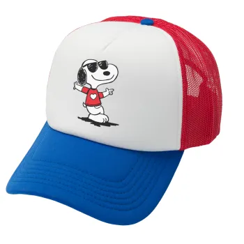 Snoopy καρδούλα, Καπέλο Ενηλίκων Soft Trucker με Δίχτυ Red/Blue/White (POLYESTER, ΕΝΗΛΙΚΩΝ, UNISEX, ONE SIZE)