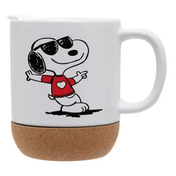 Snoopy καρδούλα, Κούπα, κεραμική με βάση φελού και καπάκι (ΜΑΤ), 330ml