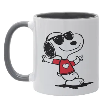 Snoopy καρδούλα, Κούπα χρωματιστή γκρι, κεραμική, 330ml