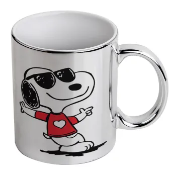 Snoopy καρδούλα, Κούπα κεραμική, ασημένια καθρέπτης, 330ml