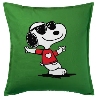 Snoopy καρδούλα, Μαξιλάρι καναπέ Πράσινο 100% βαμβάκι, περιέχεται το γέμισμα (50x50cm)