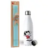 Easter Set, metallic stainless steel water bottle (750ml) & aromatic flat Easter candle (30cm) (TURQUOISE)