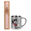 Easter Set, metallic thermal cup (300ml) & aromatic flat Easter candle (30cm) (PINK)