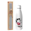 Easter Set, metallic stainless thermos bottle (500ml) & scented flat Easter candle (30cm) (GRAY)