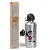 Easter Set, metallic silver aluminum water bottle (500ml) & aromatic flat Easter candle (30cm) (GRAY)