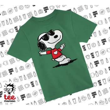 Snoopy καρδούλα, Άνετο παιδικό T-Shirt ΠΡΑΣΙΝΟ από 100% βαμβάκι, για κάθε μέρα. Vegan & OEKO-TEX πιστοποιημένο.