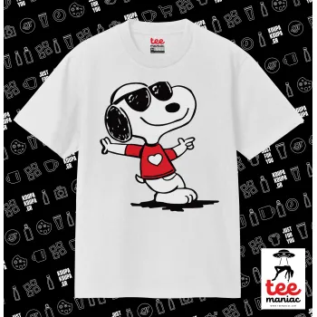 Snoopy καρδούλα, Κλασικό T-Shirt, διπλής ραφής, χωρίς πλευρικές ραφές ΛΕΥΚΟ από 100% βαμβάκι. Vegan & OEKO-TEX πιστοποιημένο.