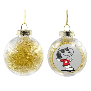 Snoopy καρδούλα, Στολίδι Χριστουγεννιάτικη μπάλα δένδρου διάφανη με χρυσό γέμισμα 8cm