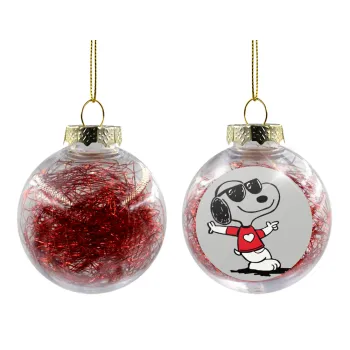 Snoopy καρδούλα, Transparent Christmas tree ball ornament with red filling 8cm