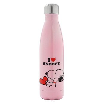 I LOVE SNOOPY, Metal mug thermos Pink Iridiscent (Stainless steel), double wall, 500ml