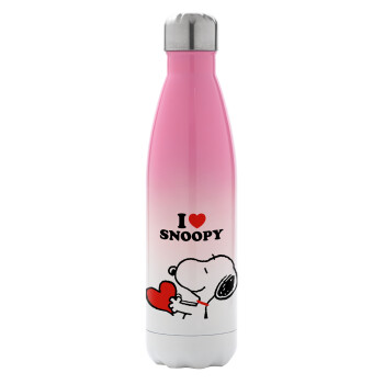 I LOVE SNOOPY, Μεταλλικό παγούρι θερμός Ροζ/Λευκό (Stainless steel), διπλού τοιχώματος, 500ml
