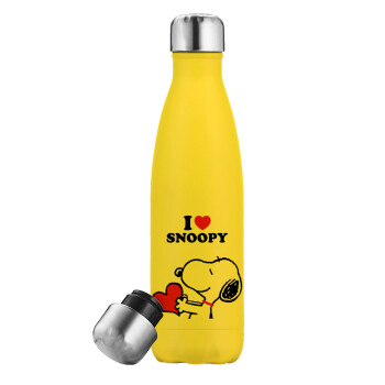 I LOVE SNOOPY, Yellow Stainless Steel Metallic Thermos, double-walled, 500ml