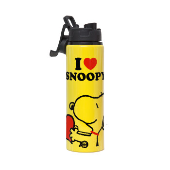 I LOVE SNOOPY, Μεταλλικό παγούρι νερού με καπάκι ασφαλείας, αλουμινίου 850ml