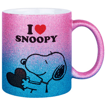 I LOVE SNOOPY, Κούπα Χρυσή/Μπλε Glitter, κεραμική, 330ml
