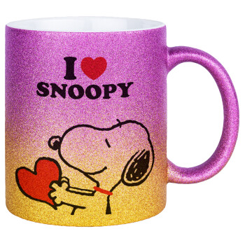 I LOVE SNOOPY, Κούπα Χρυσή/Ροζ Glitter, κεραμική, 330ml