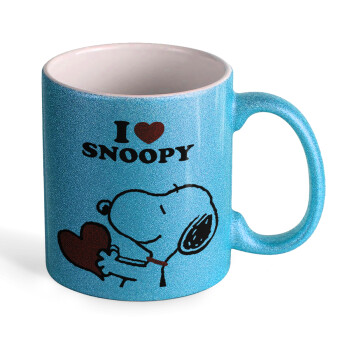 I LOVE SNOOPY, Κούπα Σιέλ Glitter που γυαλίζει, κεραμική, 330ml