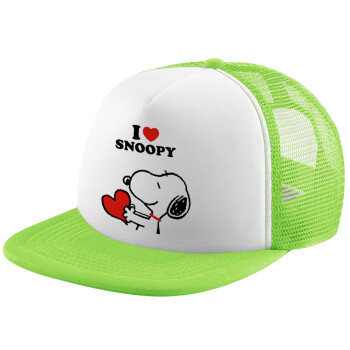 I LOVE SNOOPY, Καπέλο Soft Trucker με Δίχτυ Πράσινο/Λευκό