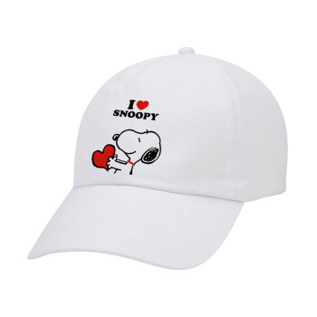I LOVE SNOOPY, Καπέλο Baseball Λευκό (5-φύλλο, unisex)