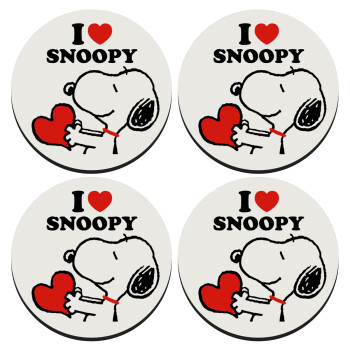 I LOVE SNOOPY, SET of 4 round wooden coasters (9cm)