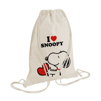 I LOVE SNOOPY, Backpack bag GYMBAG natural (28x40cm)