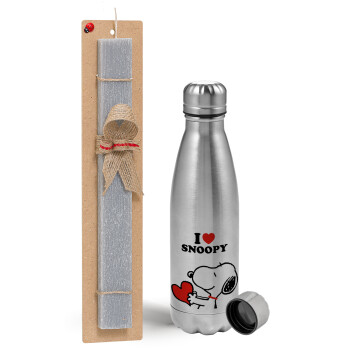 I LOVE SNOOPY, Easter Set, metallic Inox water bottle (750ml) & aromatic flat Easter candle (30cm) (GRAY)