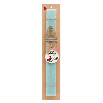 I LOVE SNOOPY, Easter Set, wooden keychain & aromatic flat Easter candle (30cm) (TURQUOISE)