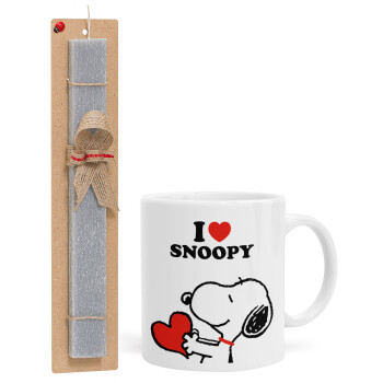 I LOVE SNOOPY, Easter Set, Ceramic Cup (330ml) & Easter aromatic flat candle (30cm) (GRAY)