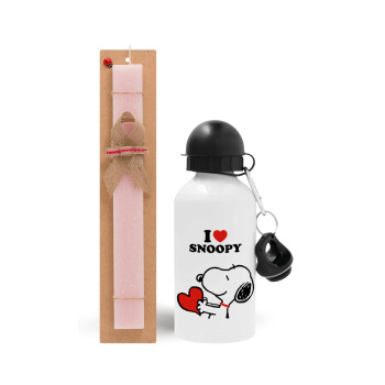 I LOVE SNOOPY, Easter Set, metallic aluminum bottle (500ml) & aromatic flat Easter candle (30cm) (PINK)